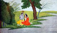 Radha commanding Krishna to adorn her.