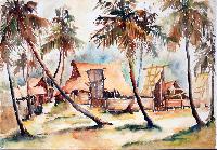 Untitled (Thatched Houses and Palms)