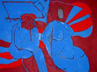 Untitled (Figure in Blue with Red Background)