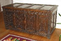 Oak-panelled and carved coffer