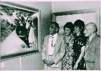 Untitled (Photo of George Clutesi, wife Margarat and daughter Joy and Bud Frost at 1 man exhibition helf at Port Alberni Museum)