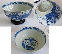 Blue and White Serving Bowl with Landscape