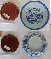 Blue and White Serving Bowl with Cityscape