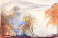 Untitled (Orange Trees Along Coastal Beach)