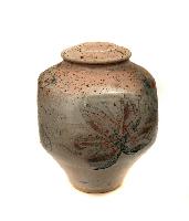 Untitled (Lidded Vase with Pink and Green Lily)
