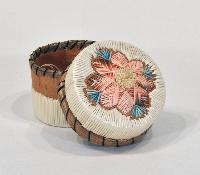 Porcupine Quill Basket with Pink and Blue Flower