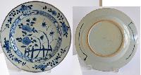 Blue and White Plate with Flowers and Bamboo