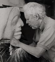 Bill Reid Working on Face of The Reluctant Conscript