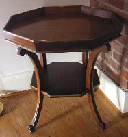 Campaign style mahogany and brass inlaid octagonal table