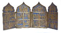 Four-fold Icon with festival scenes and icons of the Mother of God (Hodegetria, Vladimir, Znamenie, Theodorovskaya)