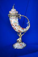 German Silver and Enamel Drinking horn