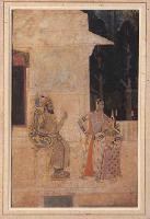 (Indian Miniature, sha jehan with two female attendants)